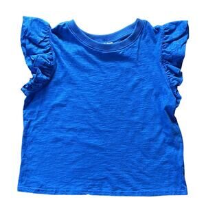 AndTheWhy Round Neck Flutter Sleeve Blue Top Small